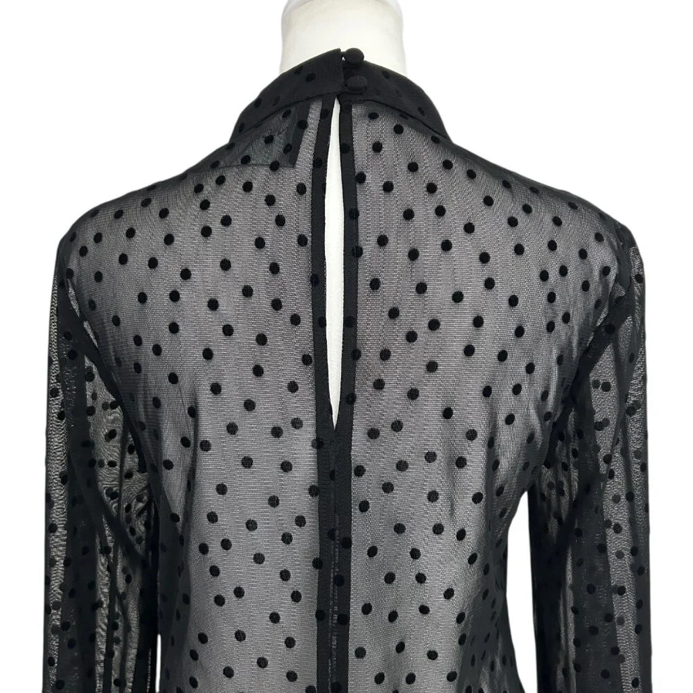 Nicholas Black Velvet Polka Dot Mesh Sheer Choker Blouse Top‎ (XS)